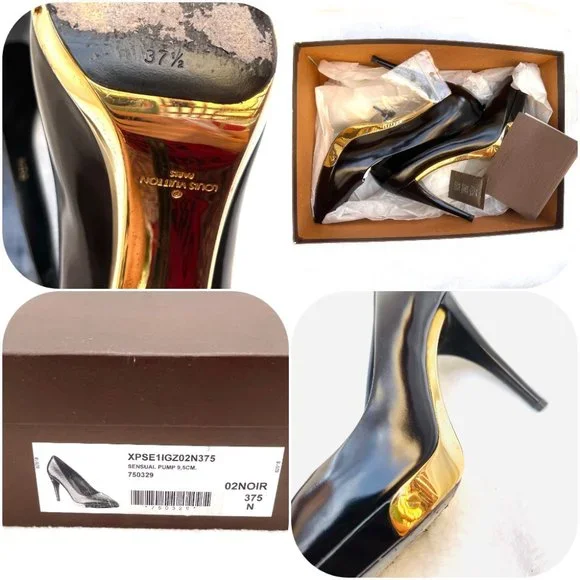Auc Louis Vuitton Black Leather gold metal trim Pumps 7,5 Rare! $1000 - Picture 12 of 17